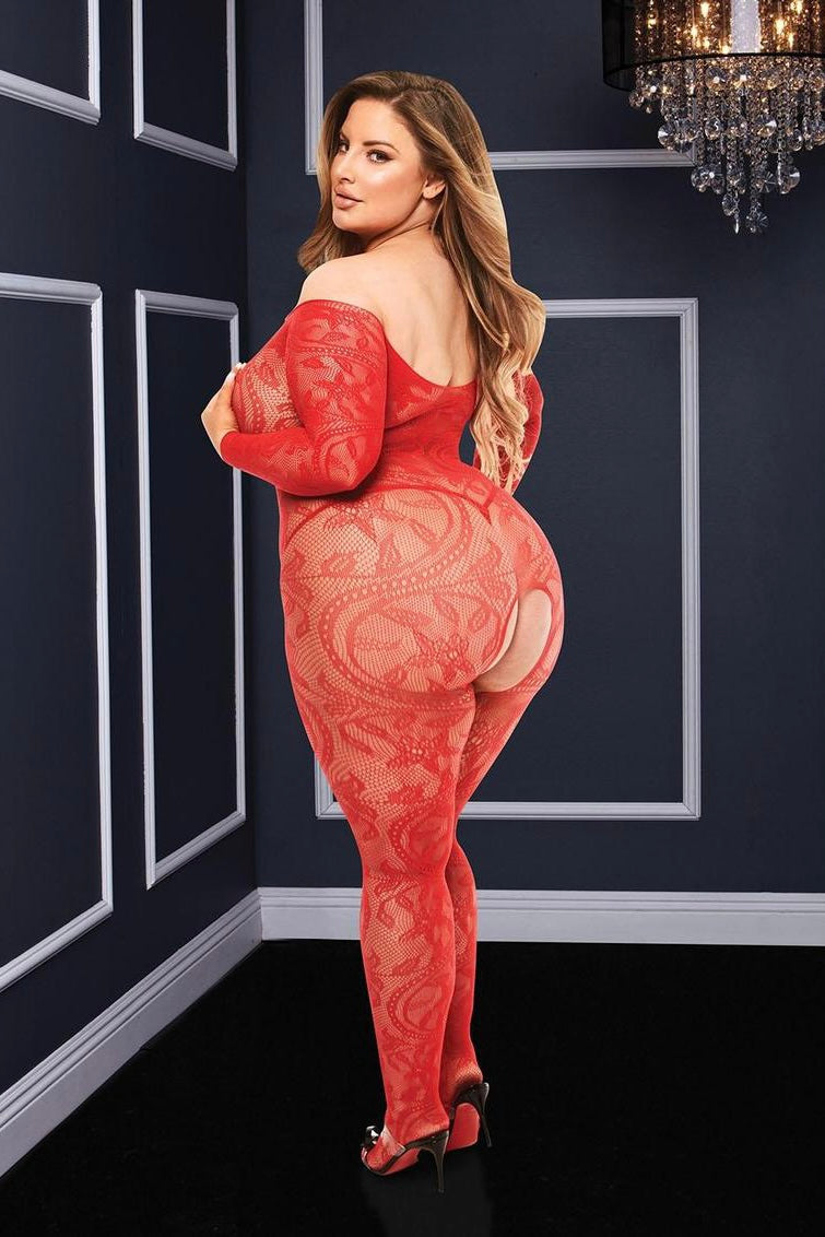 Crotchless bodystocking red - Curvynlingerie Plus Size