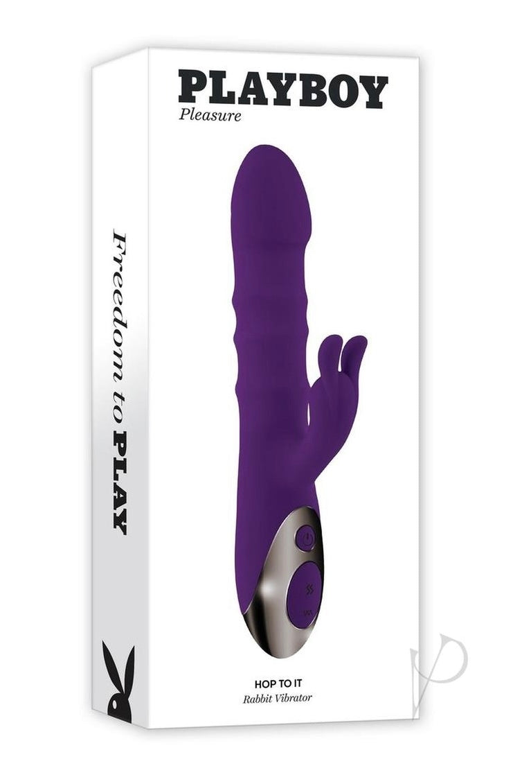 Playboy Hop to It Rechargeable Silicone Rabbit Vibrator - Purple - Curvynlingerie Plus Size