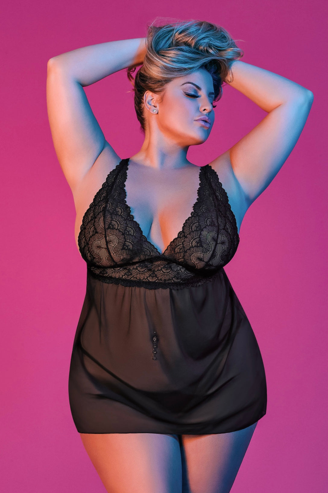 Baby Doll with Fly Away Back & G-Set - Curvynlingerie Plus Size