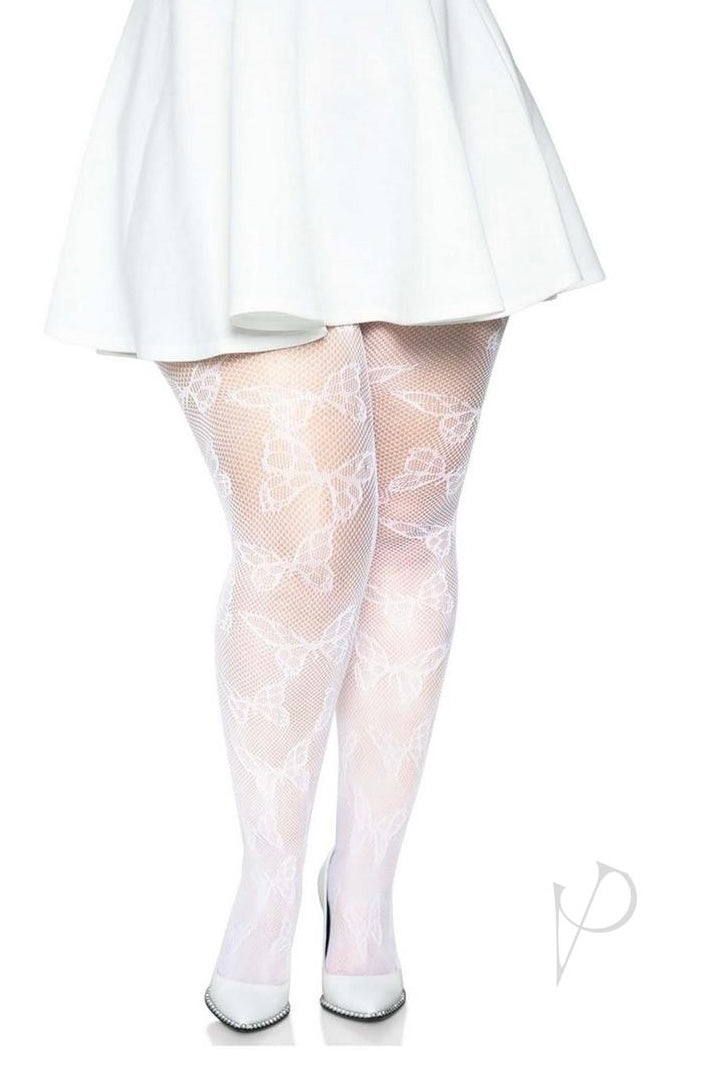 Butterfly Net Tights White - Curvynlingerie Plus Size