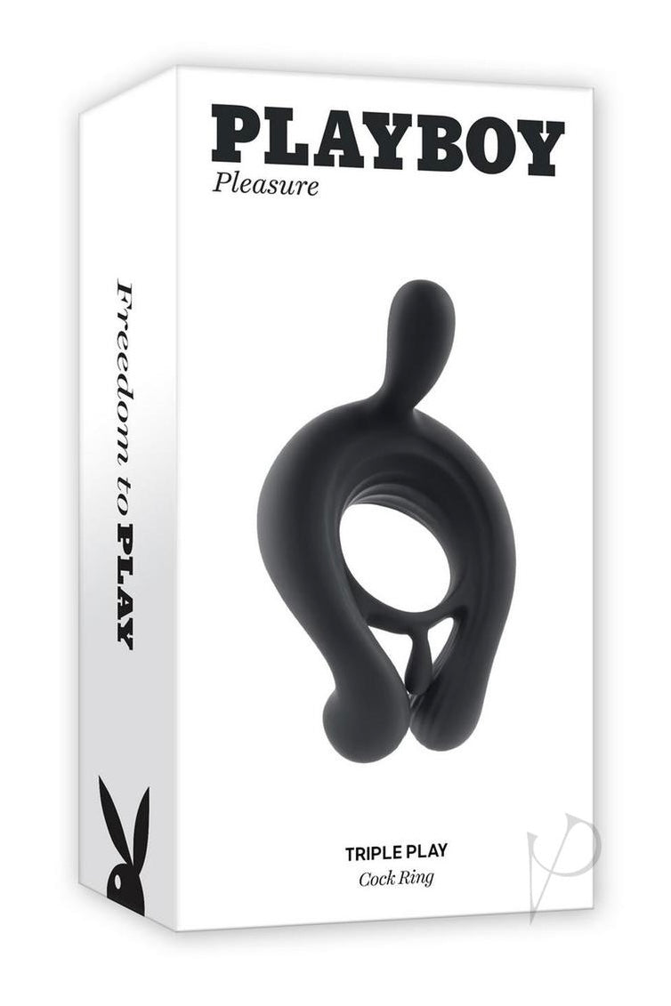 Playboy Triple Play Rechargeable Silicone Cock Ring with Remote Control - Black - Curvynlingerie Plus Size