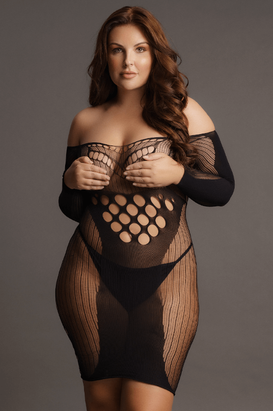 Long sleeved mini dress - Curvynlingerie Plus Size
