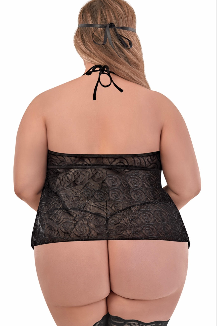 Cupless & Crotchless Baby Doll & G-String w 3pc. Bondage SeT - Curvynlingerie Plus Size
