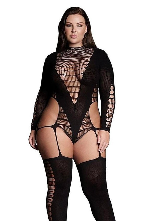 Bodystocking with Turtleneck - Curvynlingerie Plus Size