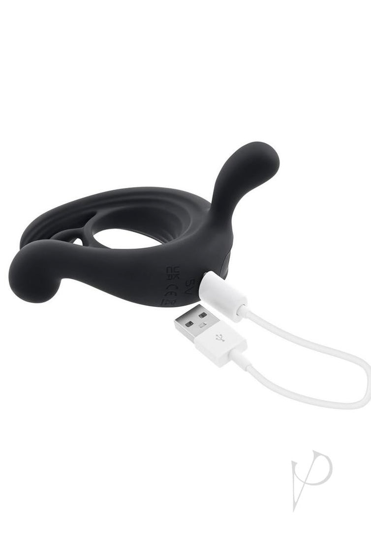 Playboy Triple Play Rechargeable Silicone Cock Ring with Remote Control - Black - Curvynlingerie Plus Size