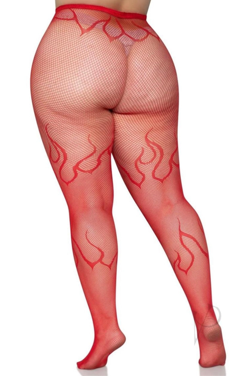 Flame Net Tights red - Curvynlingerie Plus Size