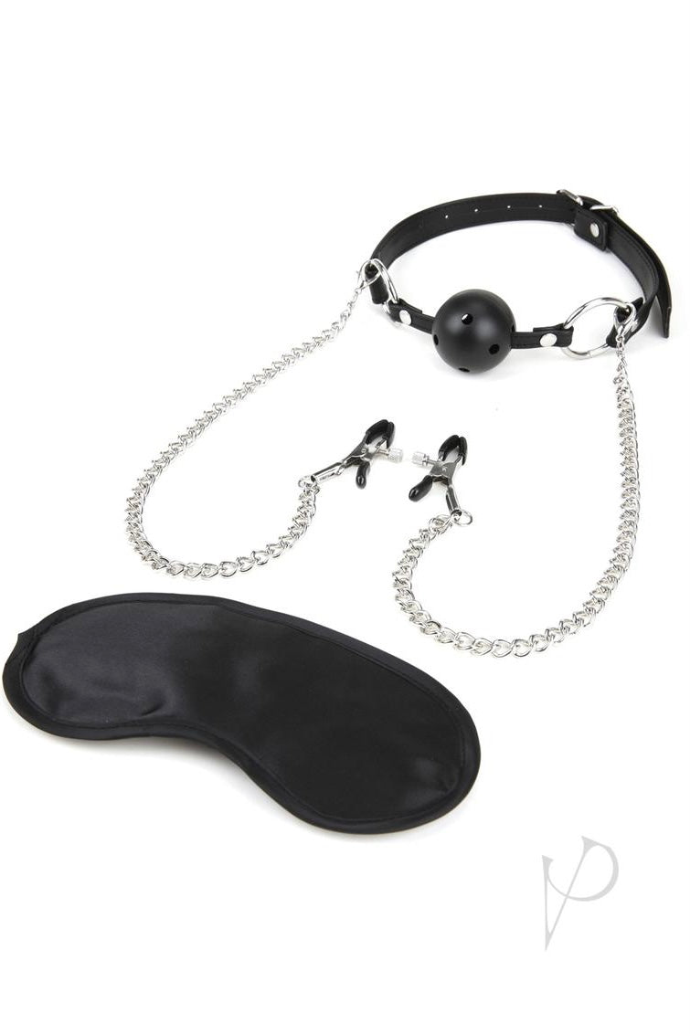 Lux Fetish Breathable Ball Gag with Nipple Clamps Adjustable - Curvynlingerie Plus Size