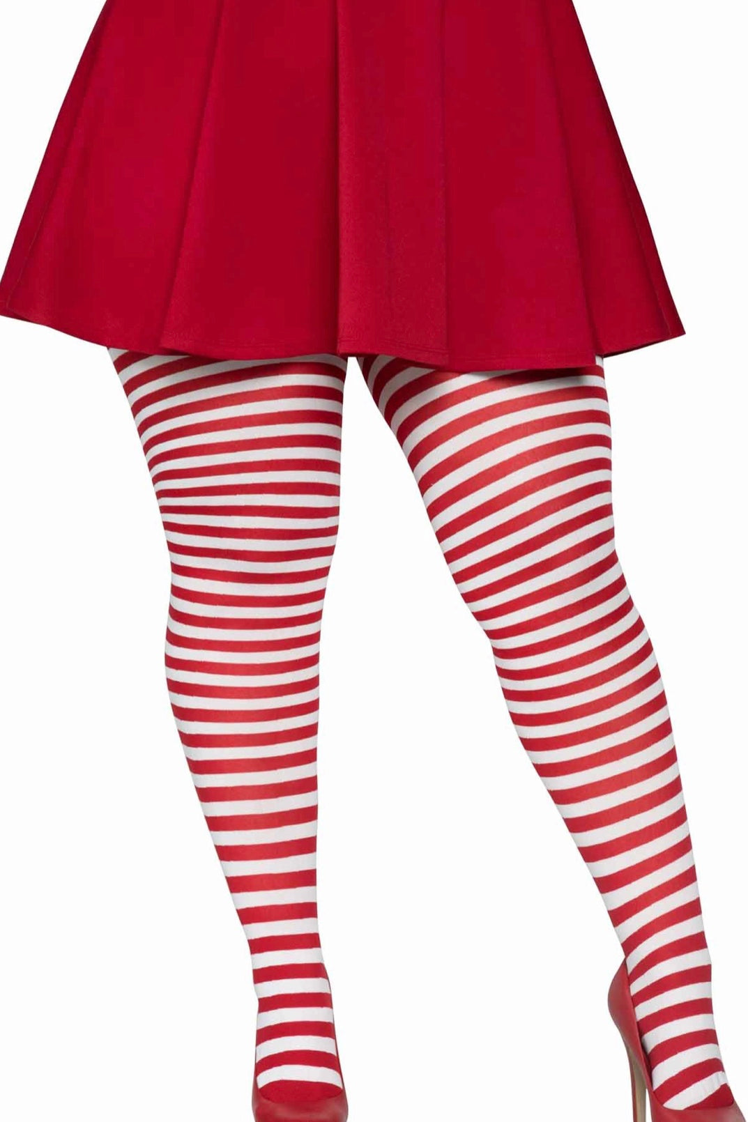 Striped tights white/red - Curvynlingerie Plus Size