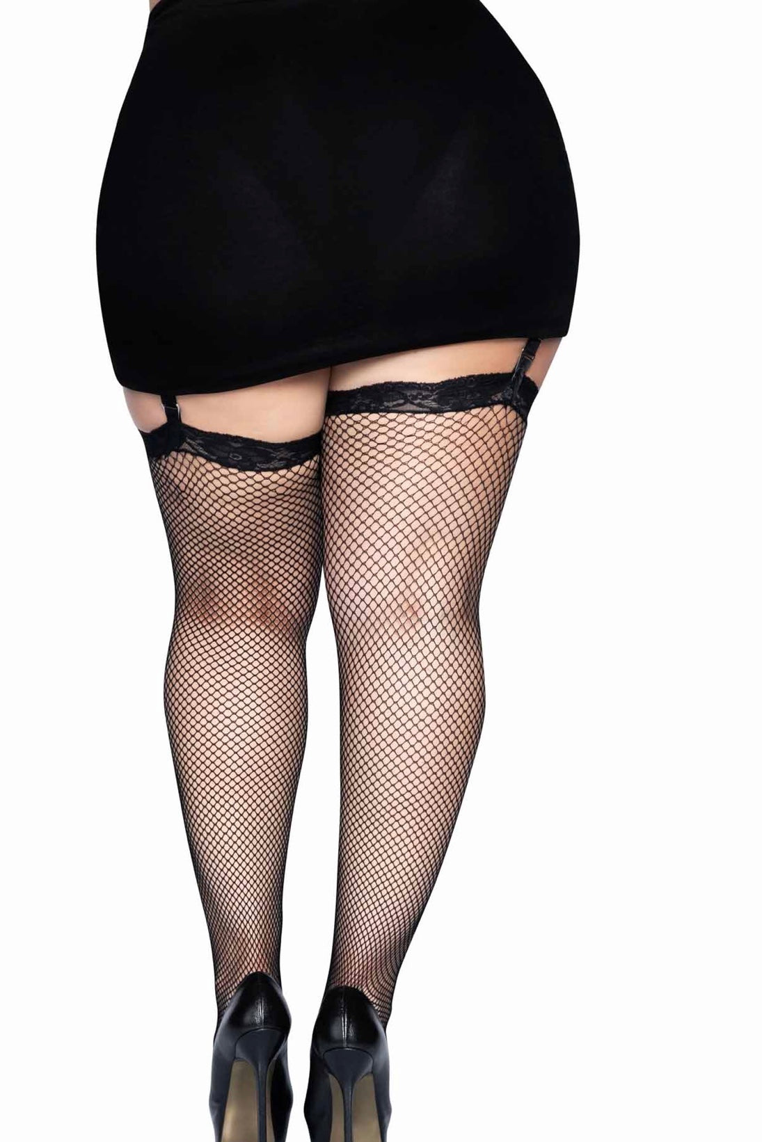 Fishnet Stocking With Lace Top - Curvynlingerie Plus Size