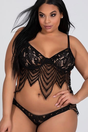 Lace bralette and panty black - Curvynlingerie Plus Size