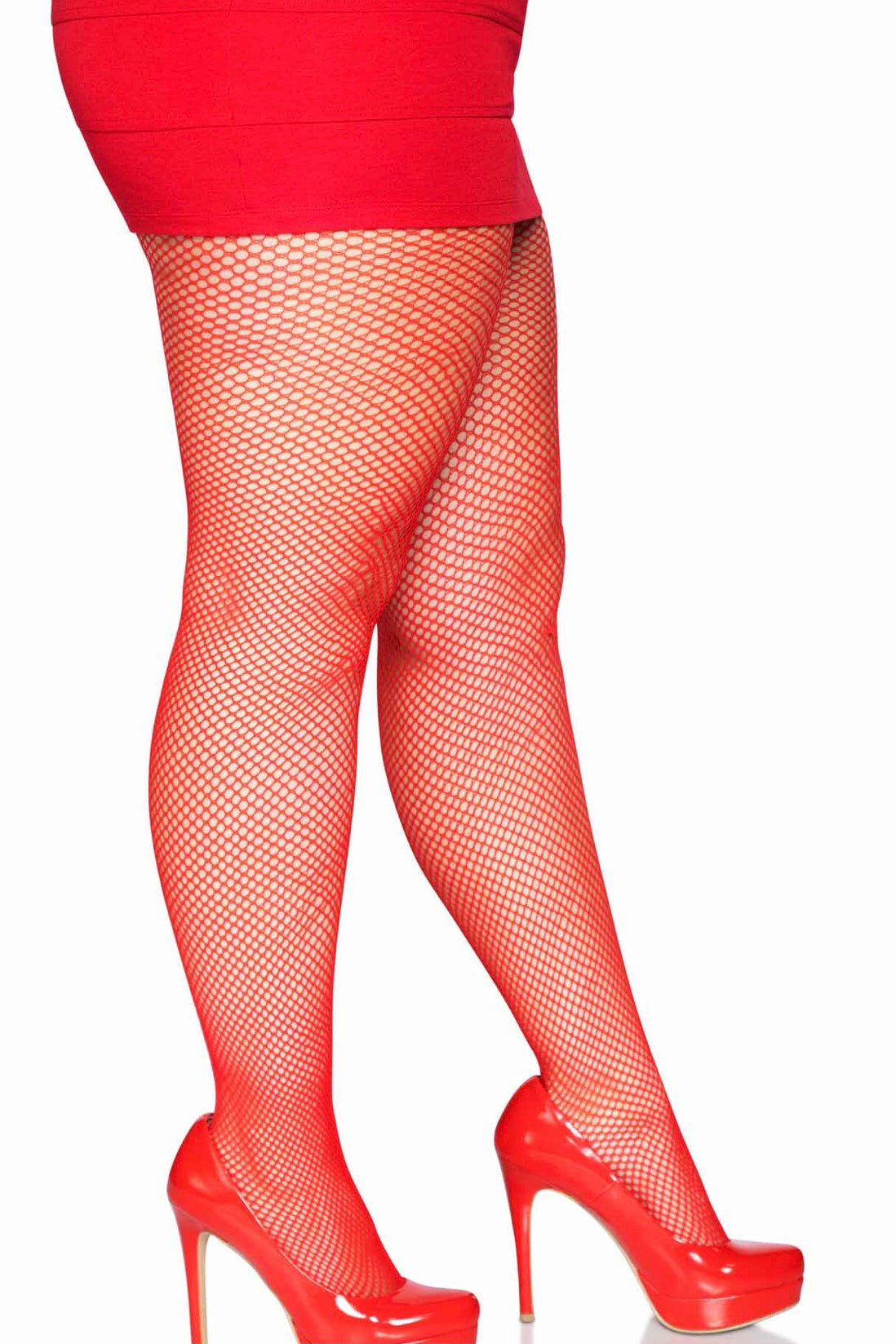 Nylon Fishnet Pantyhose Red - Curvynlingerie Plus Size