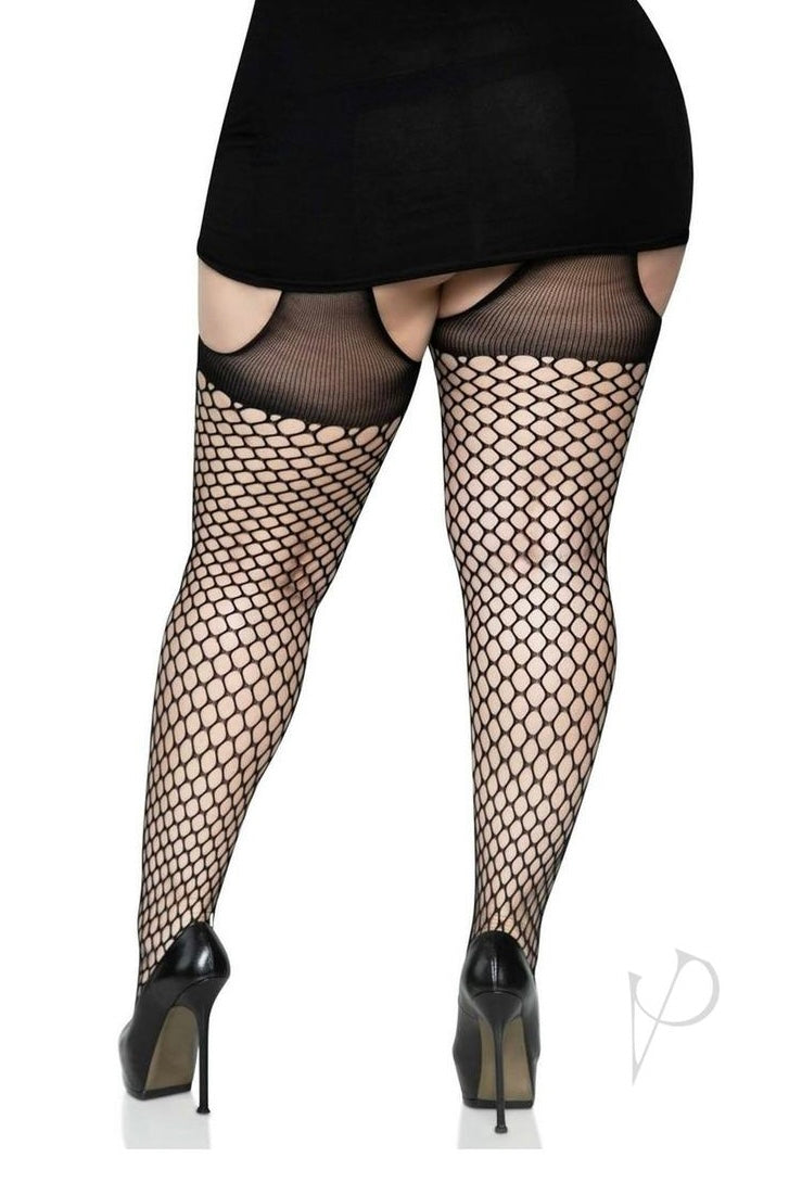 Oval Net Suspender Hose With Opaque Top - Curvynlingerie Plus Size