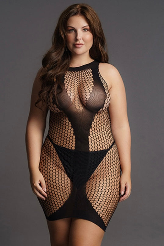 Contrast mini net dress - Curvynlingerie Plus Size