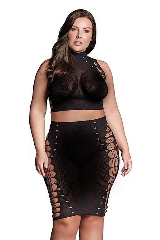 Two Piece with Turtleneck, Crop Top and Skirt - Curvynlingerie Plus Size