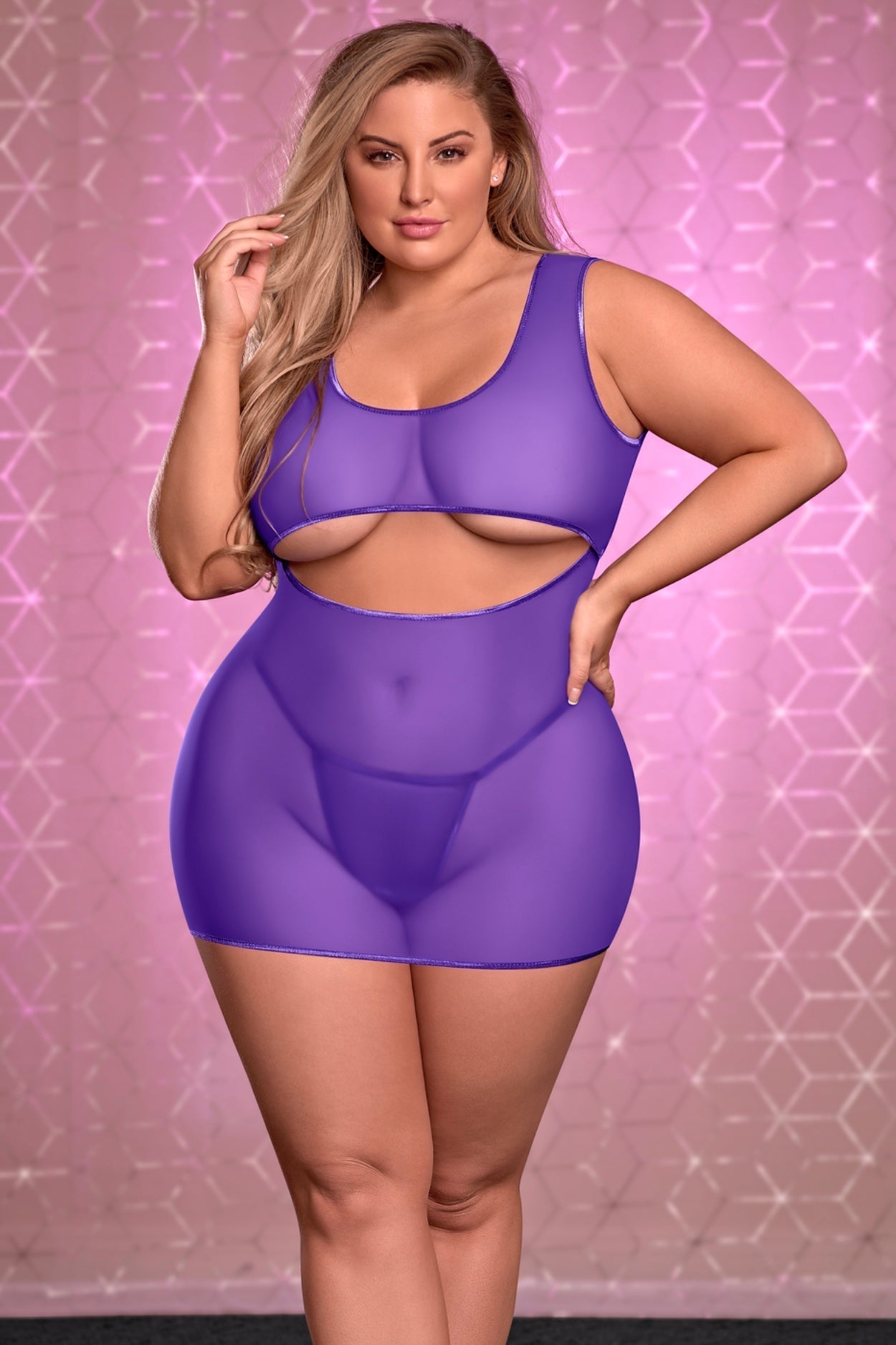 Underboob Dress & Crotchless G-String Purple - Curvynlingerie Plus Size