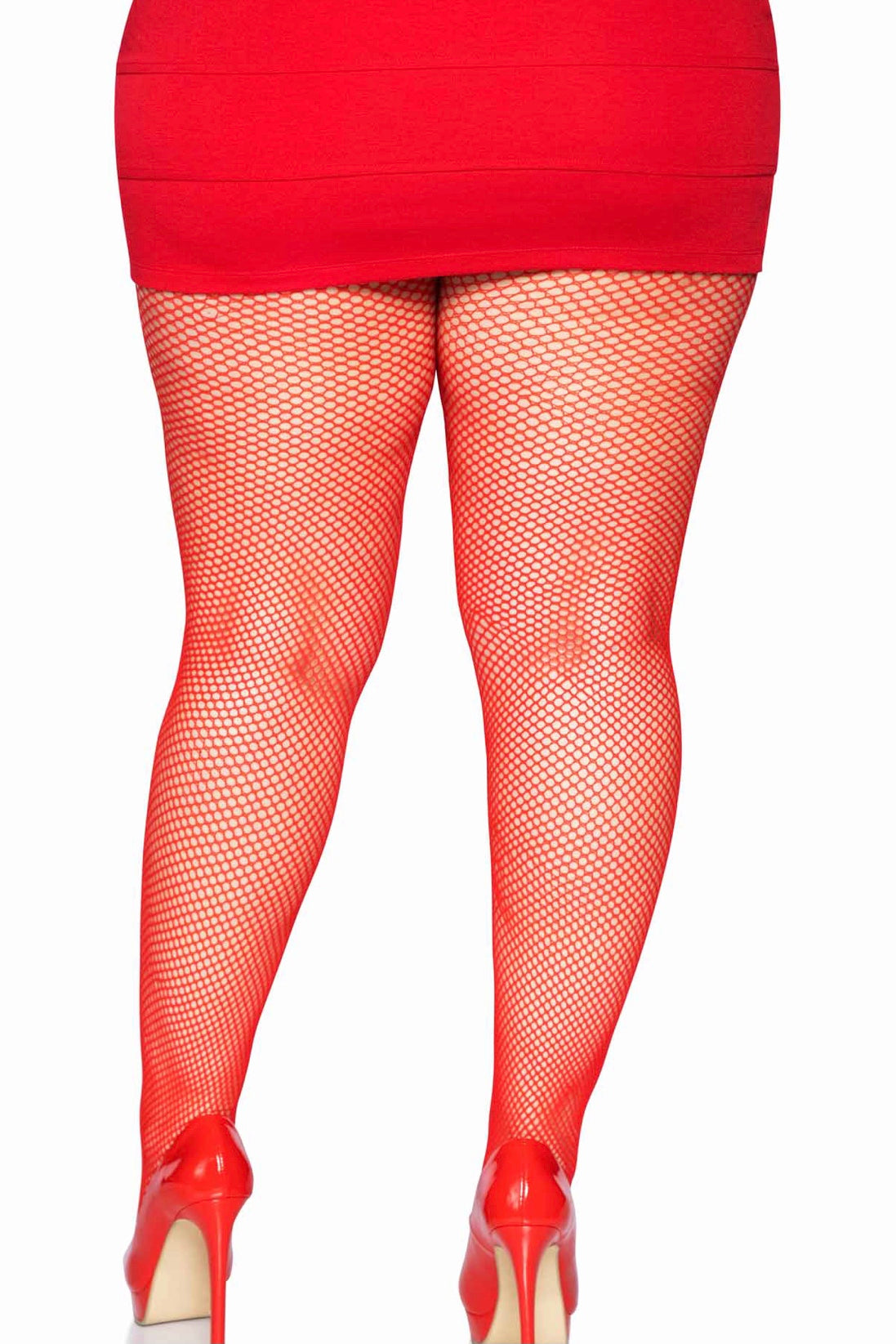 Nylon Fishnet Pantyhose Red - Curvynlingerie Plus Size