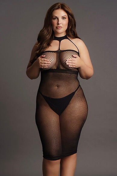 Long dress with a high halter neck design - Curvynlingerie Plus Size