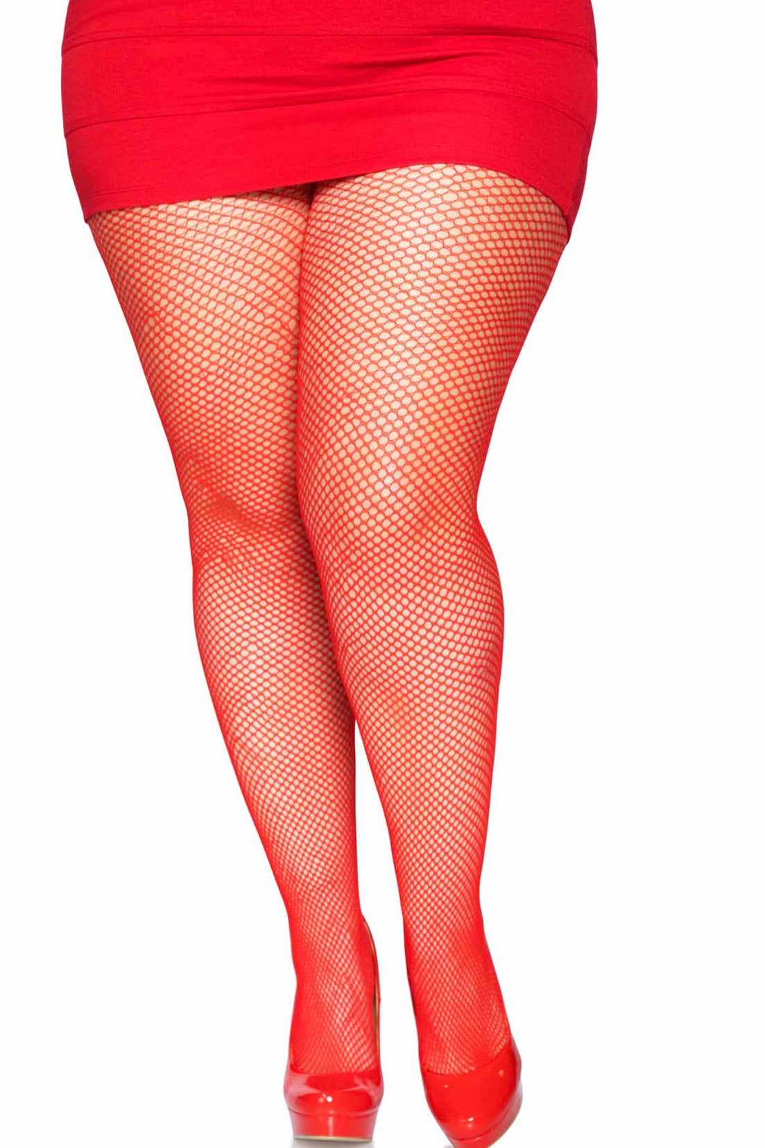 Nylon Fishnet Pantyhose Red - Curvynlingerie Plus Size