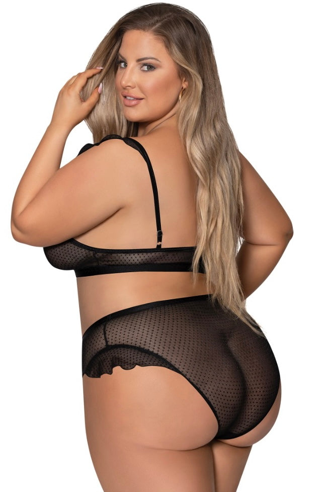 Flutter Sleeve Keyhole Bralette & Panty Set - Curvynlingerie Plus Size