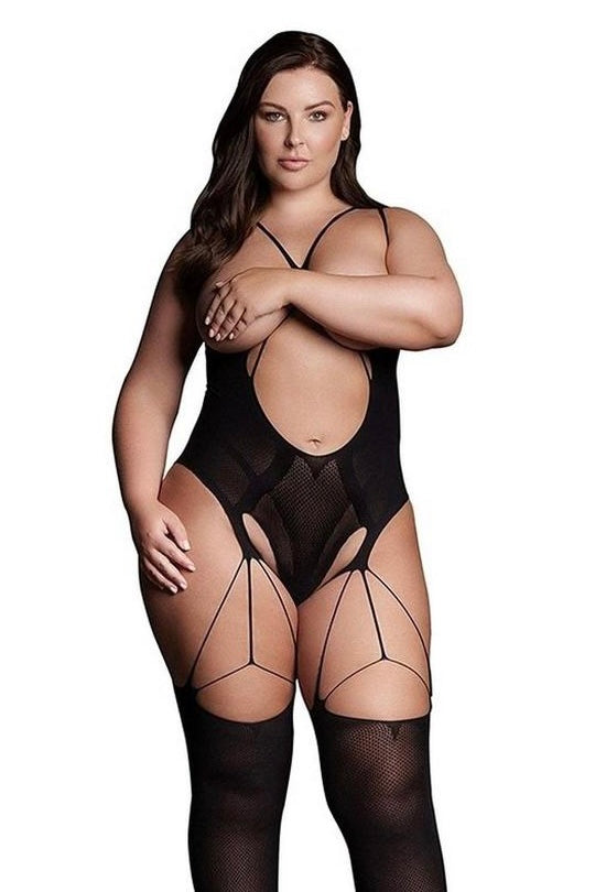 Bodystocking with Open Cups - Curvynlingerie Plus Size