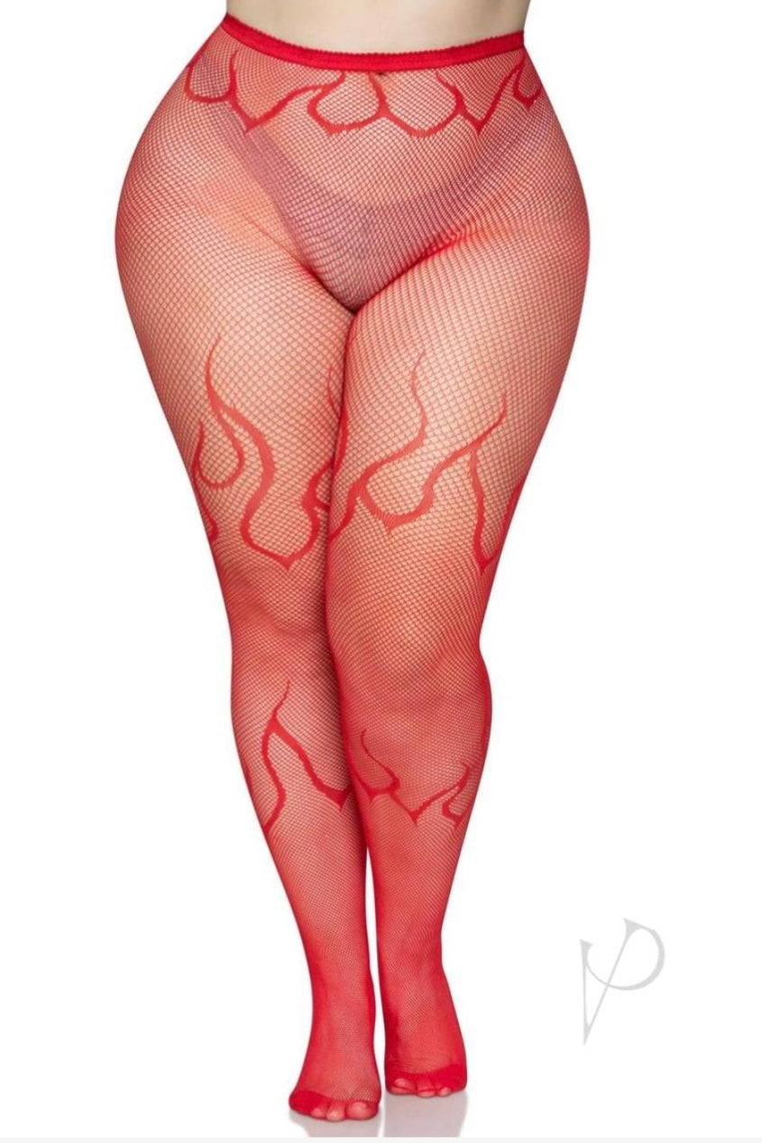 Flame Net Tights red - Curvynlingerie Plus Size