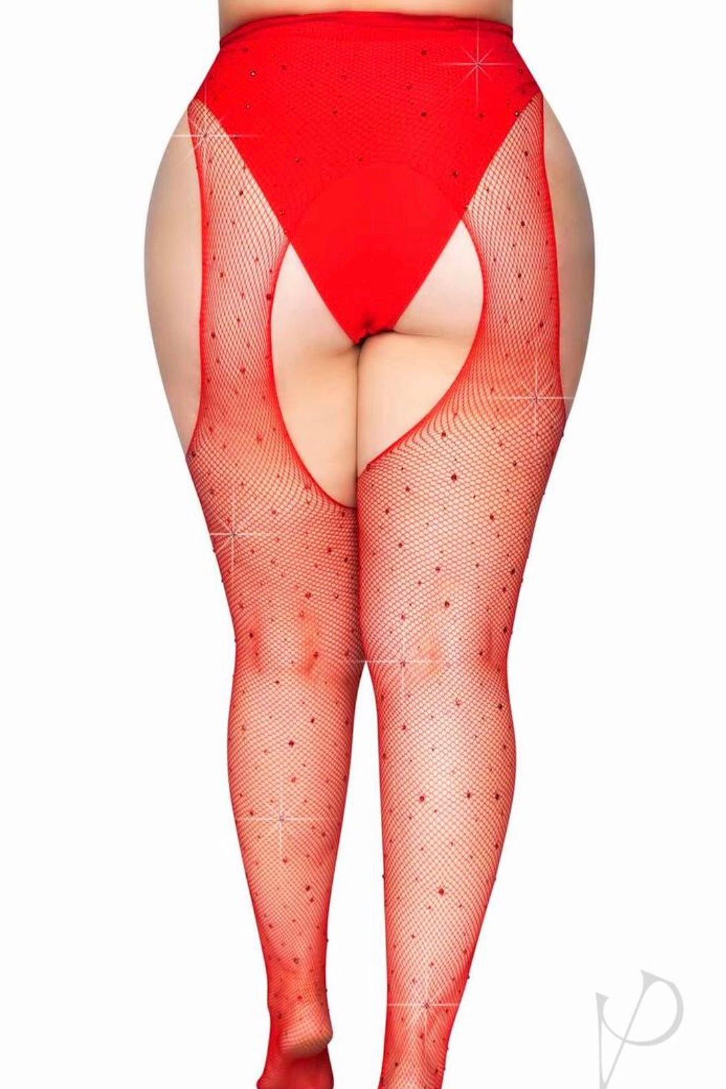 Crystalized fishnet suspender pantyhose. - Curvynlingerie Plus Size