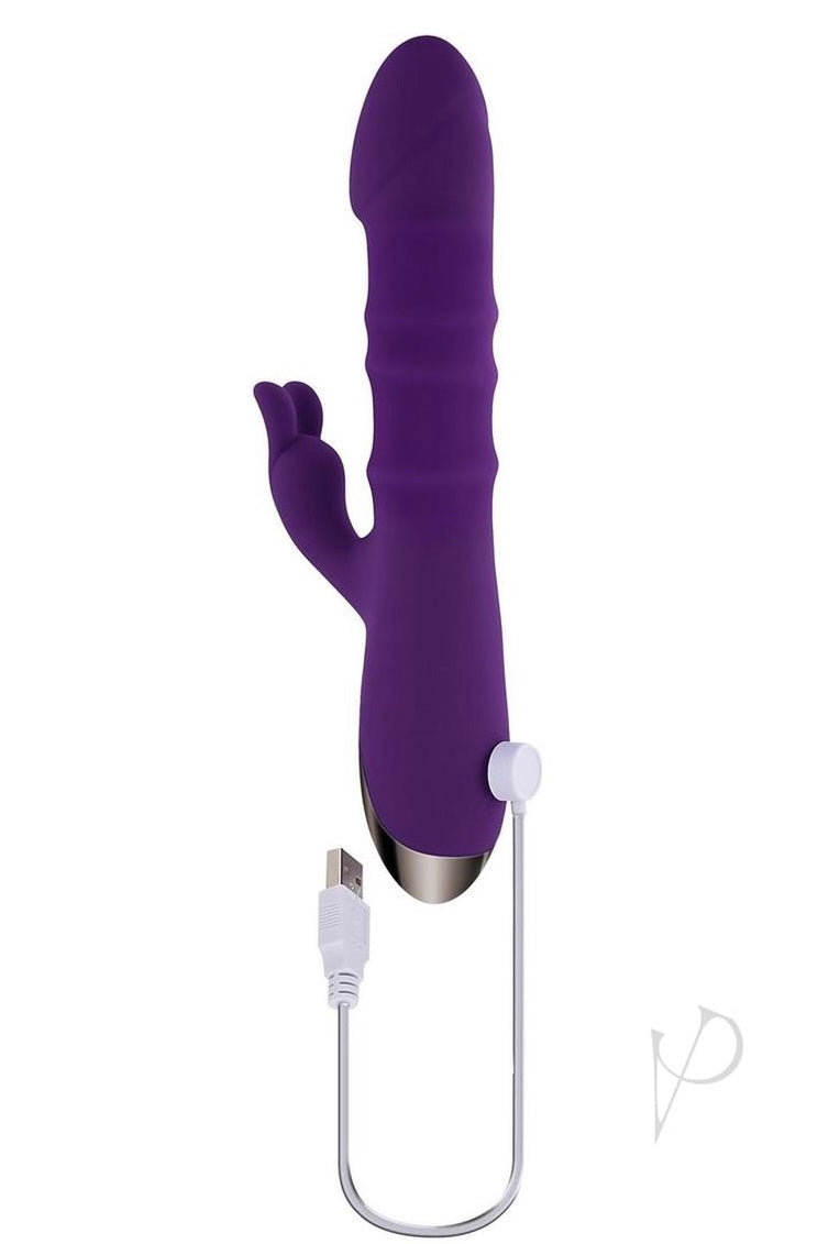 Playboy Hop to It Rechargeable Silicone Rabbit Vibrator - Purple - Curvynlingerie Plus Size