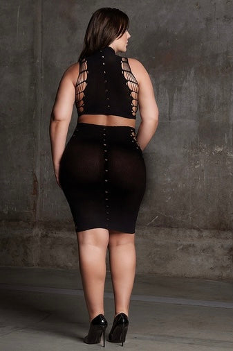Two Piece with Turtleneck, Crop Top and Skirt - Curvynlingerie Plus Size