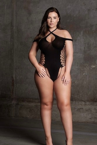 Body with Crossed Neckline and Off Shoulder Straps - Curvynlingerie Plus Size