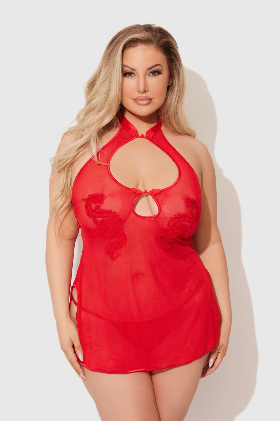 Plus size Dragon mesh chemise and g-string