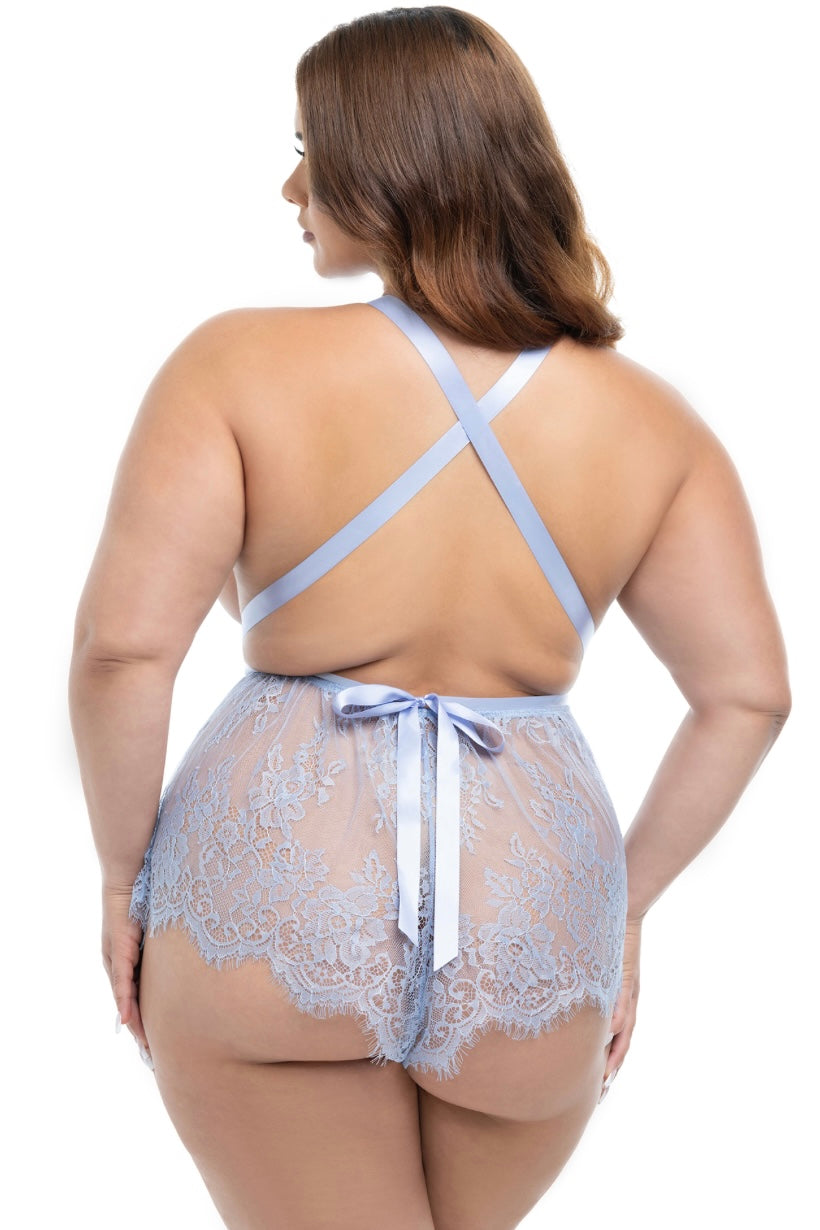 Plus size Brea lace romper blue