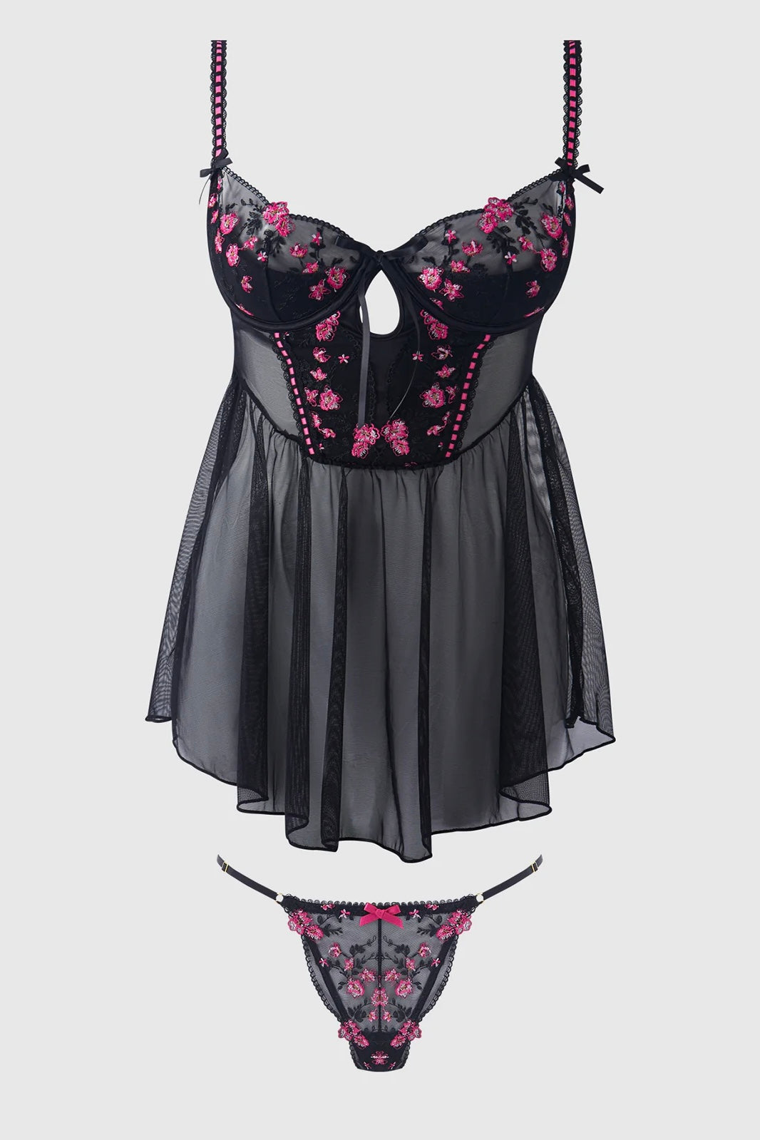 Plus size Harper babydoll G-string black-pink