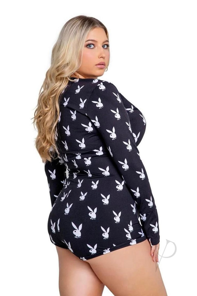 Plus size Playboy Slumber Bunny Romper black