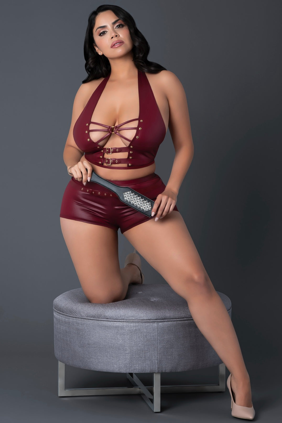 Plus size Thalia vest and skirt set burgundy