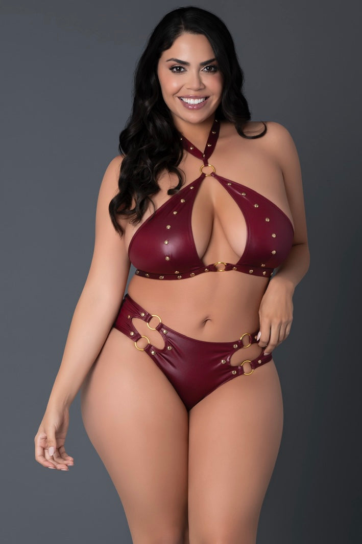 Plus size bra and short burgundy
