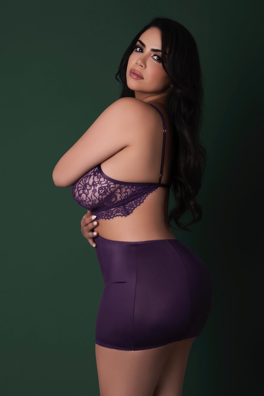 Plus size Babydoll Leather & Lace Chemise