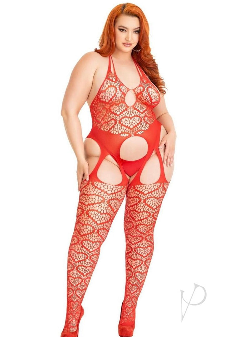 Seamless suspender bodystocking red