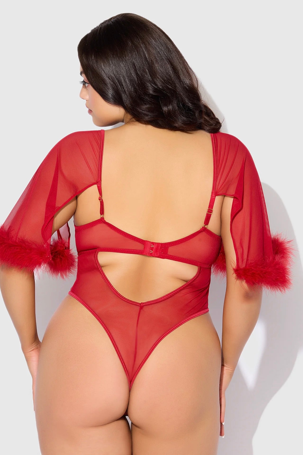 Plus size marabou mesh bell sleeved bodysuit