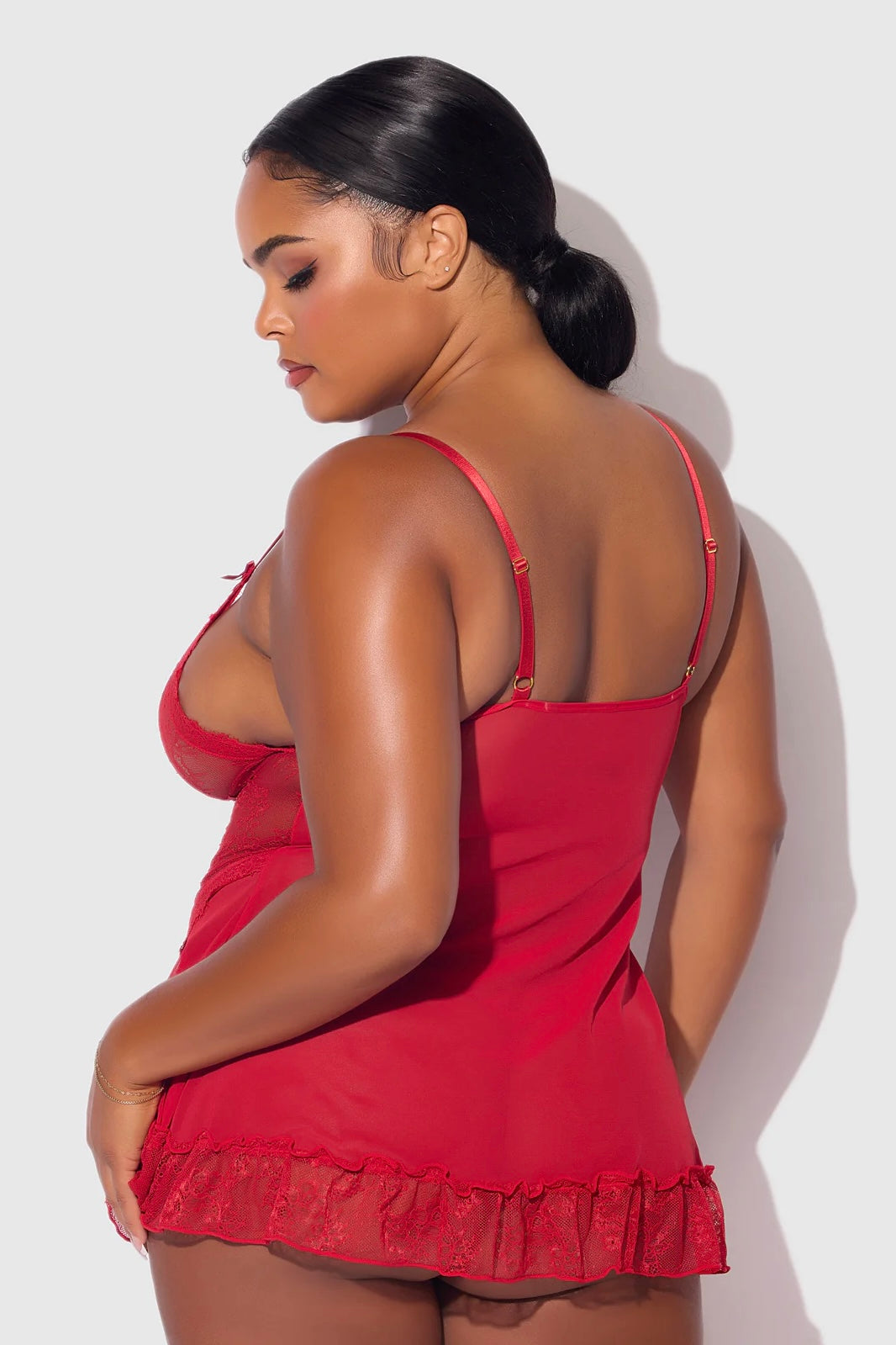 Plus size Kiki babydoll and g-string set red