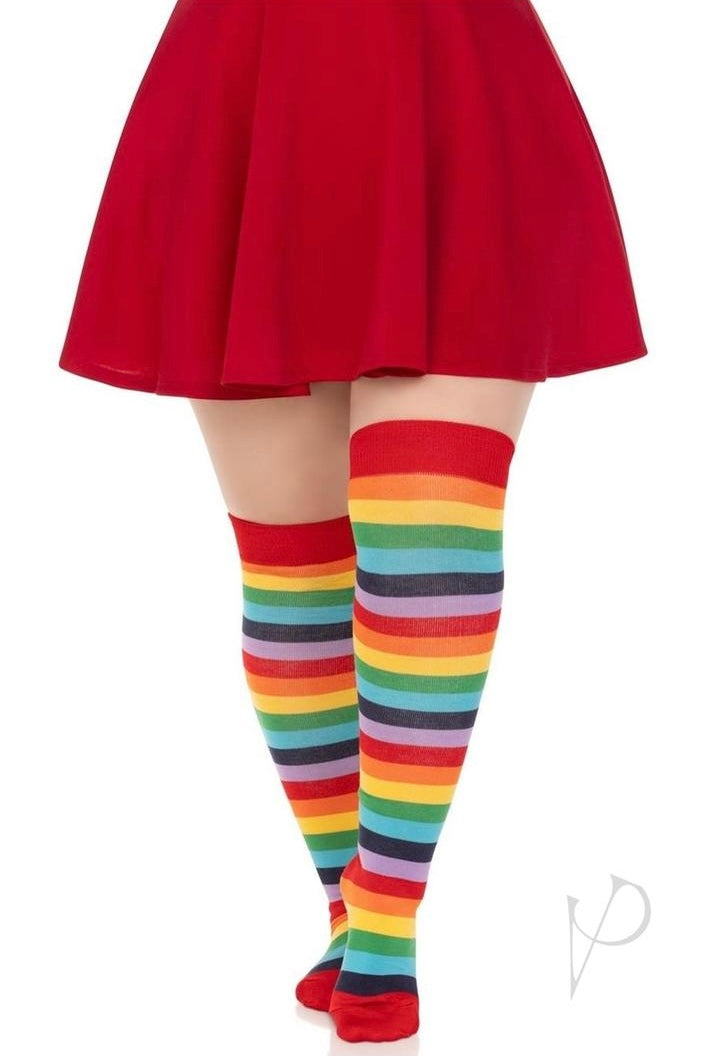 Plus size Spandex Acrylic Rainbow Striped Thigh Highs