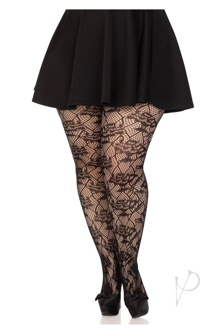 Wild -Rose -Net -Tights-Curvynlingerie Plus Size