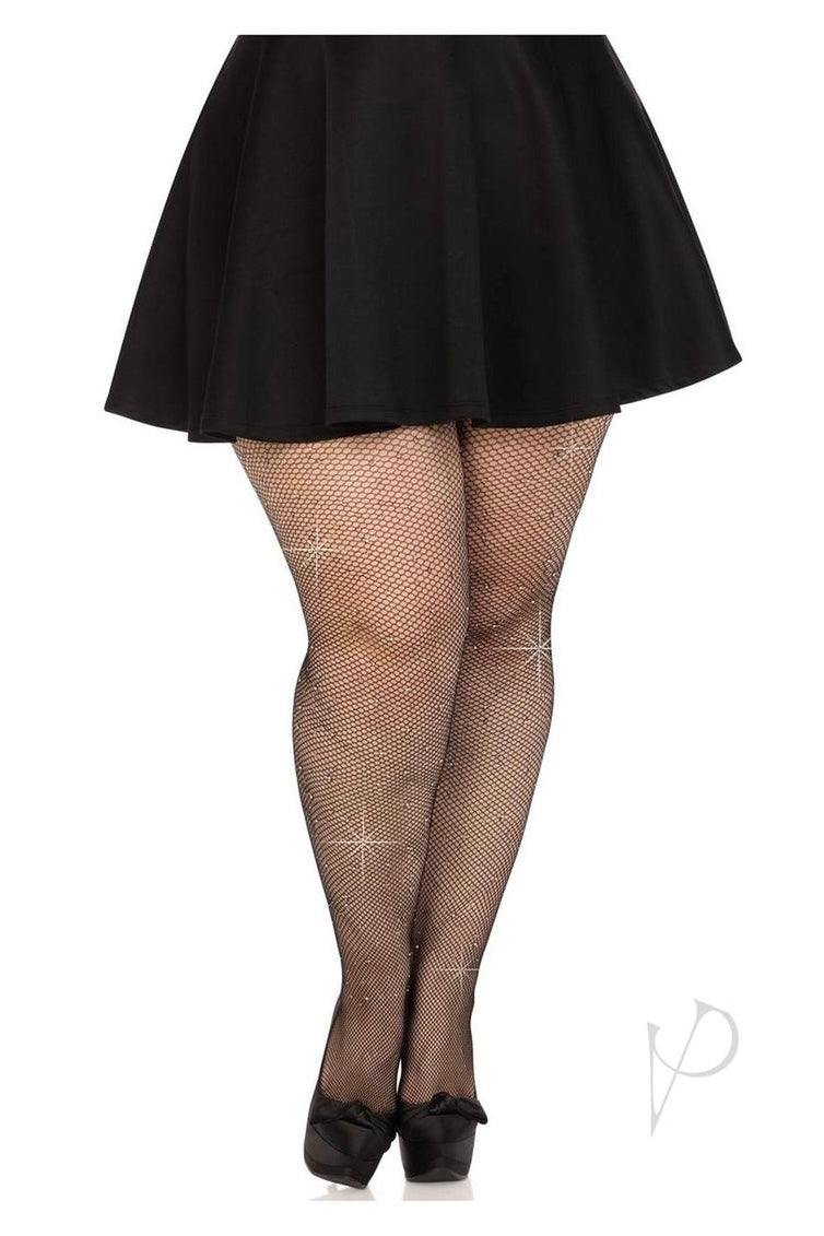 Plus size Fishnet Crystalized Tights Black-Curvynlingerie Plus Size