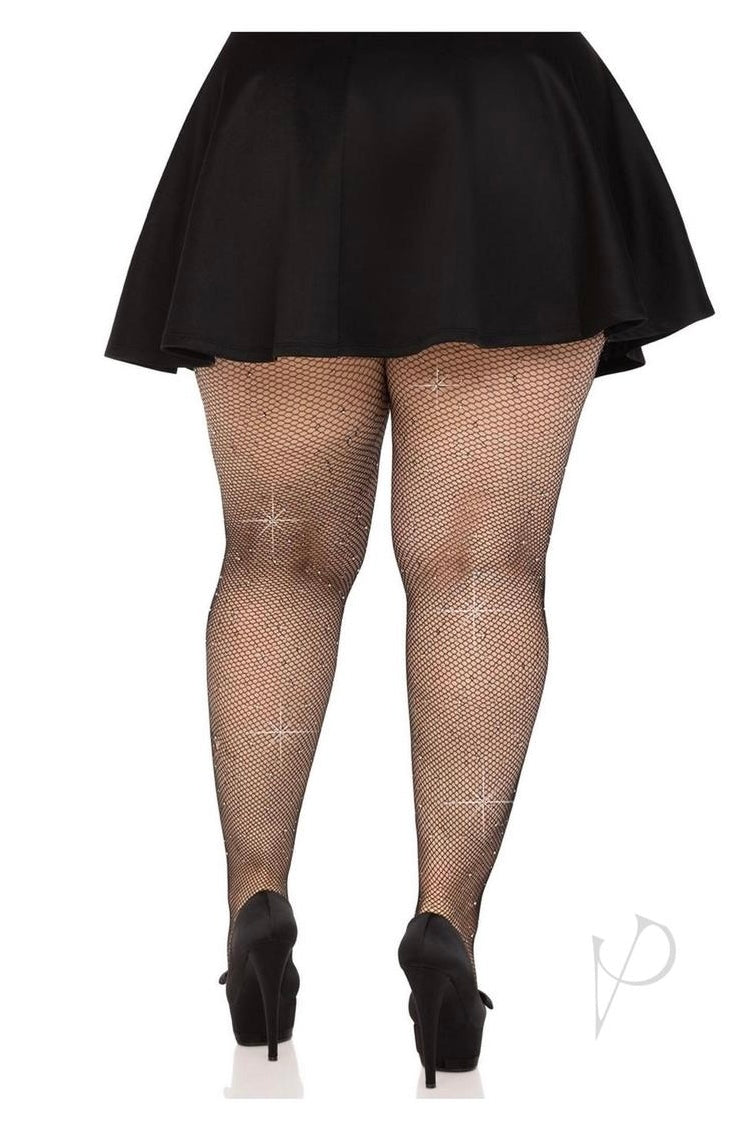 Plus size Fishnet Crystalized Tights Black