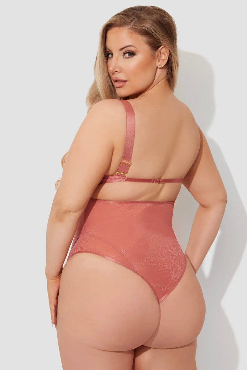 Plus size Yvonne shimmer mesh bodysuit