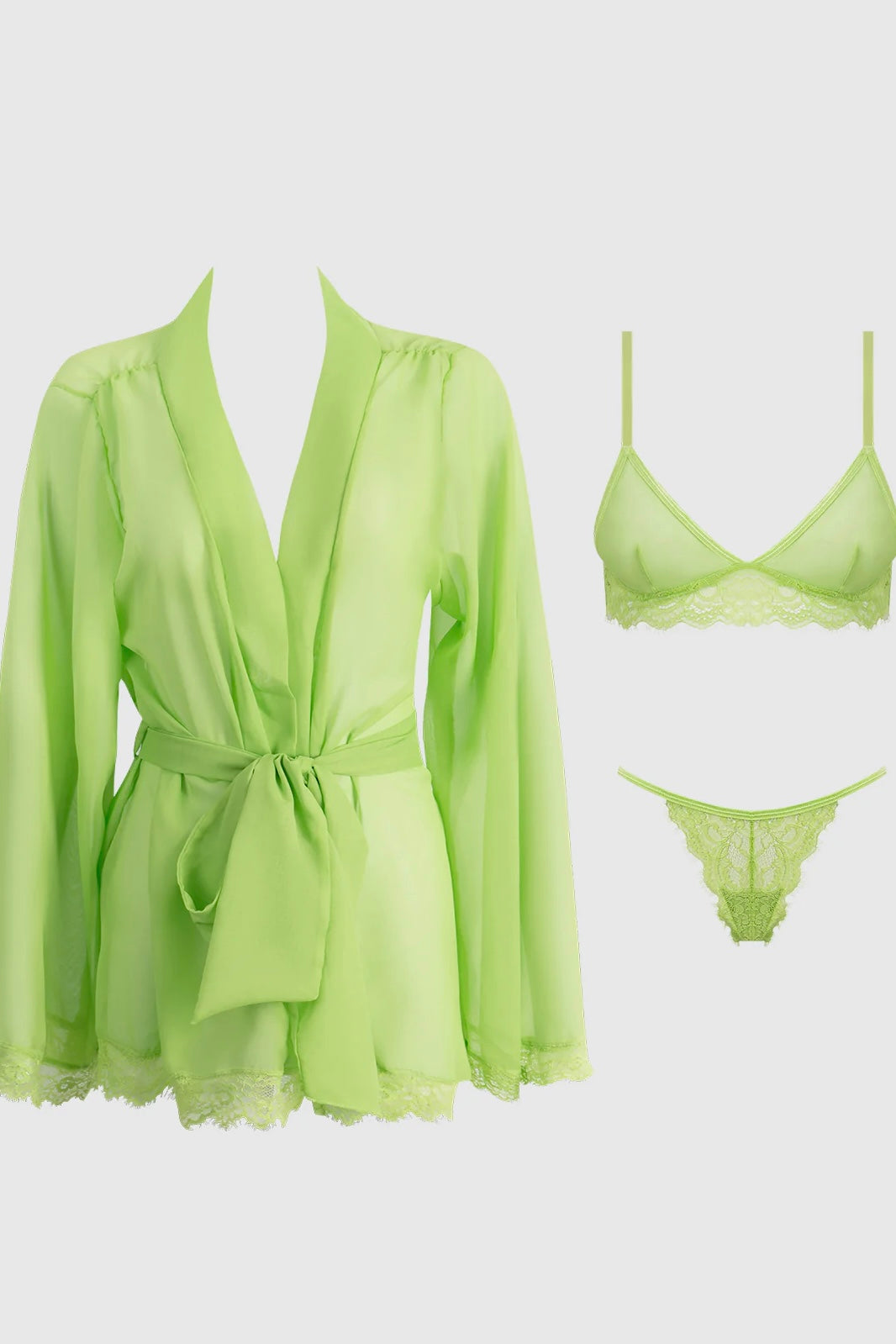 Plus size Shavon robe , bralette and g-string lime