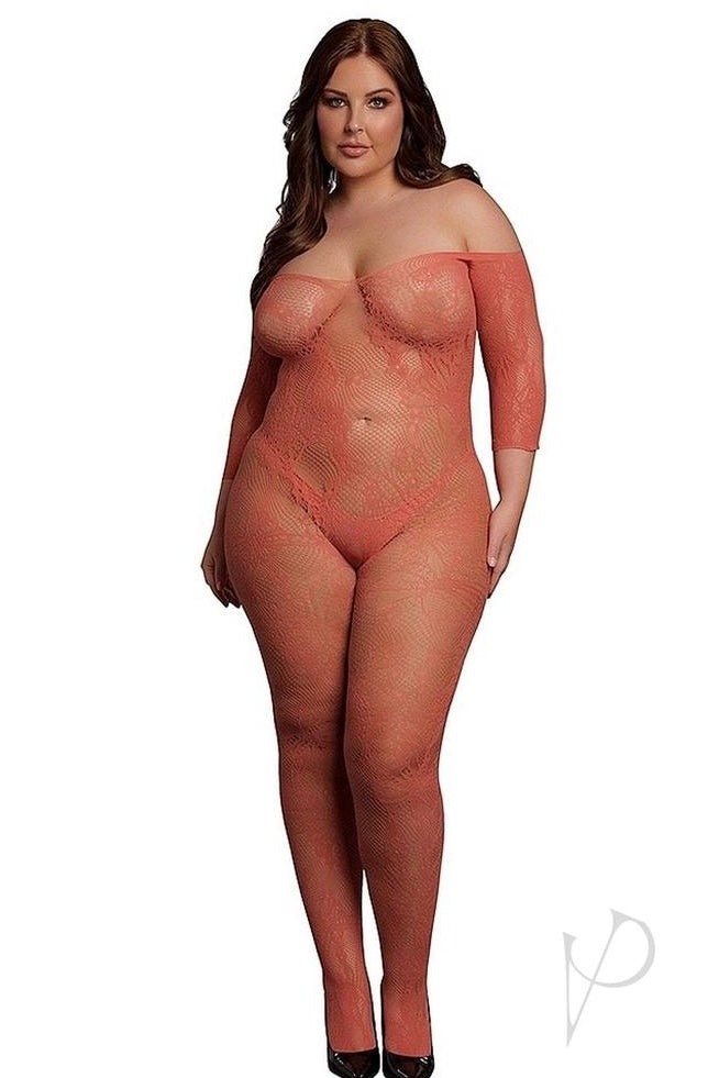 Plus size Long Sleeved Bodystocking sunset orange