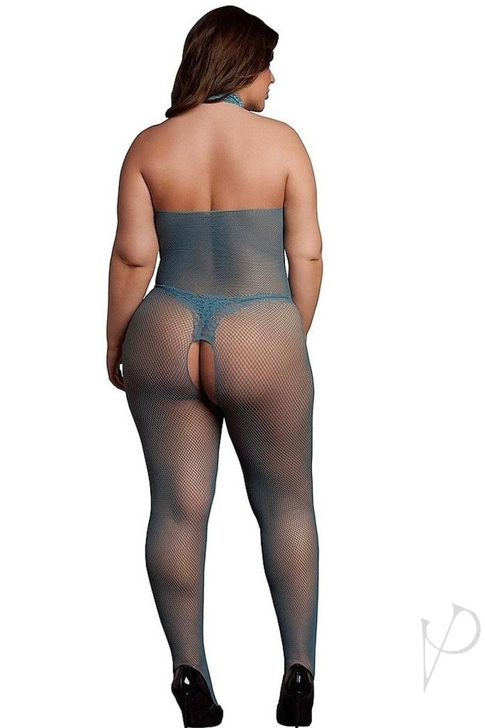 Plus size Fishnet Lace Bodystocking blue