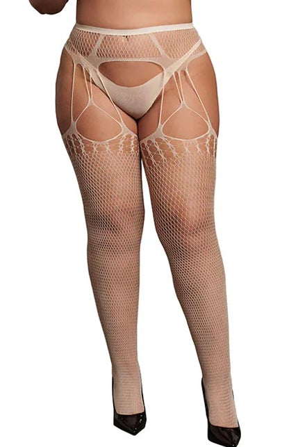 Plus size Shredded Suspender Pantyhose beige