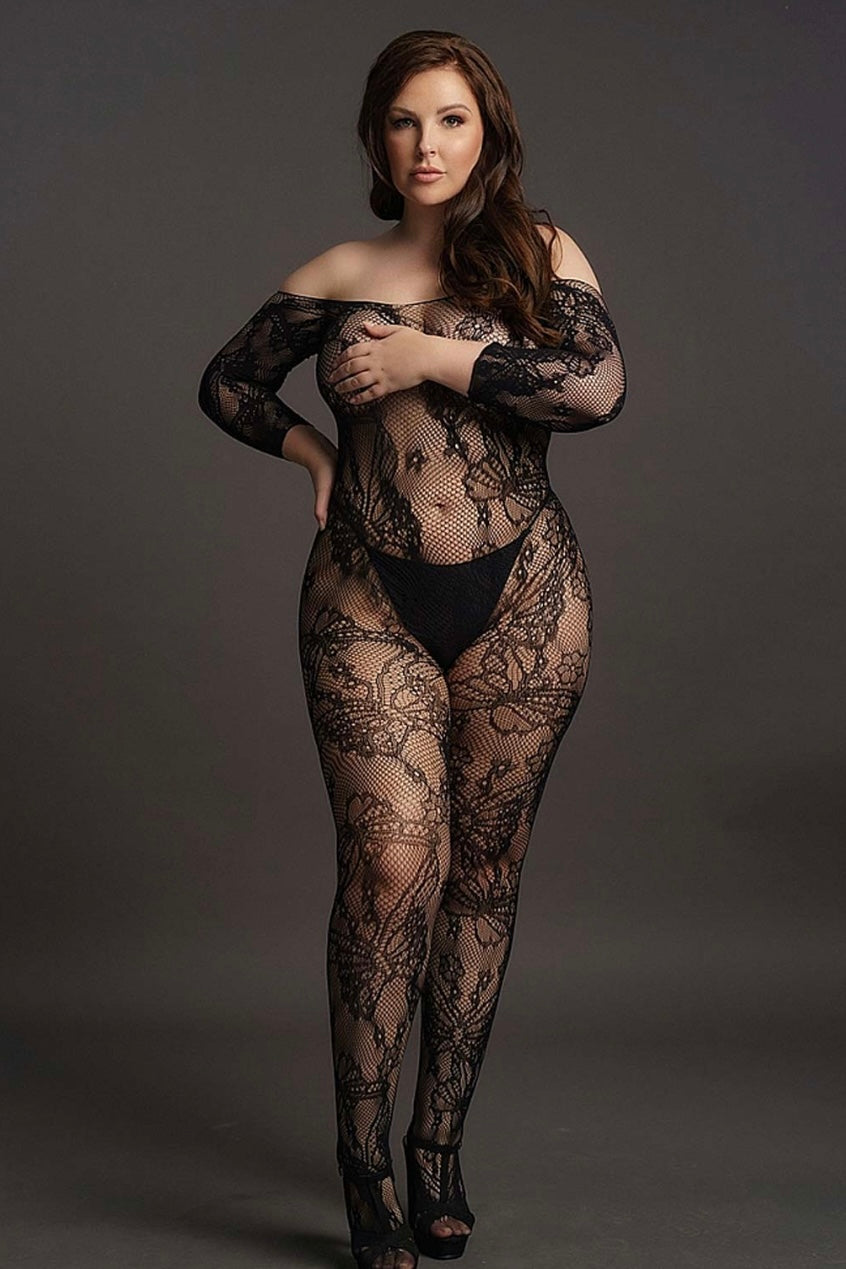 Plus size Lace Sleeved Bodystocking Front