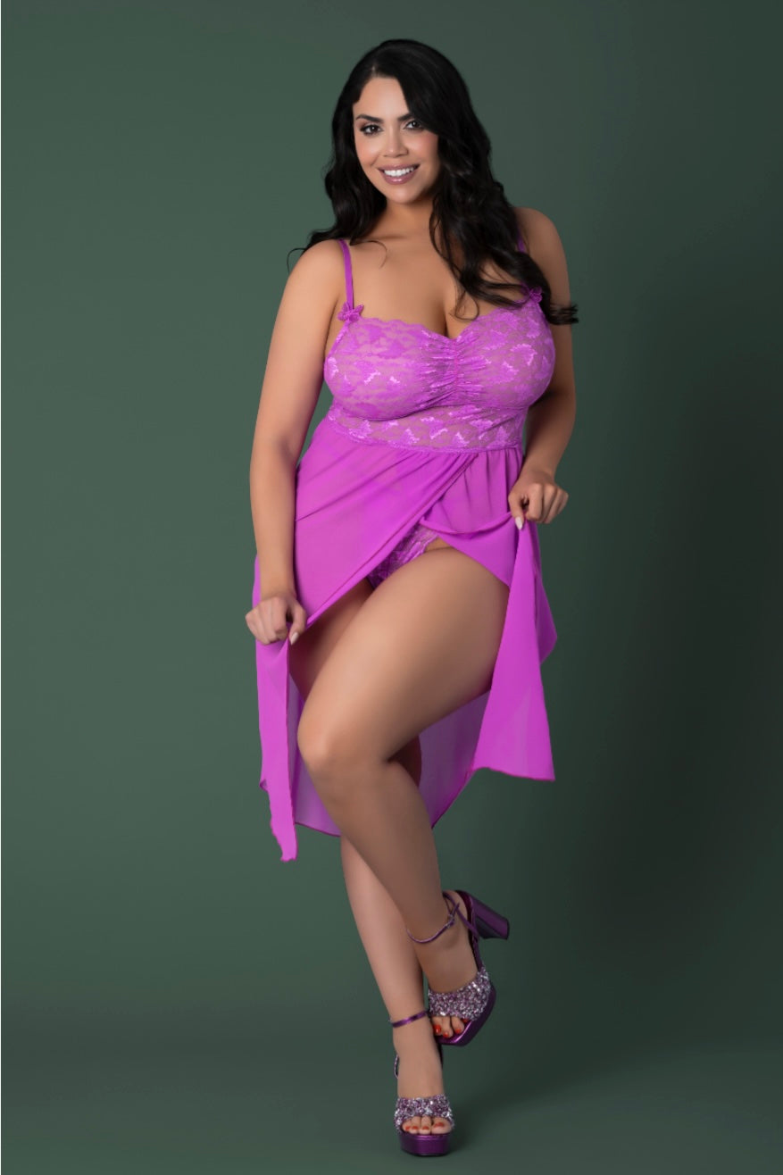 Plus size Elegant Lace & Mesh robe